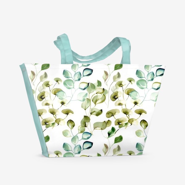 Пляжная сумка &laquo;Безшовный акварельный паттерн с нежными листьями &raquo;
