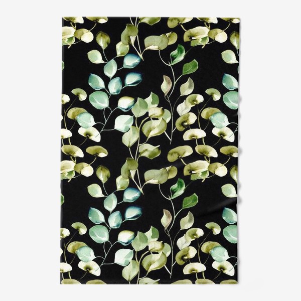 Полотенце «Безшовный акварельный паттерн с нежными листьями на темном фоне»