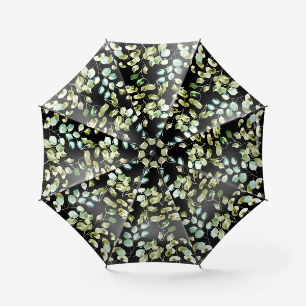 Зонт &laquo;Безшовный акварельный паттерн с нежными листьями на темном фоне&raquo;