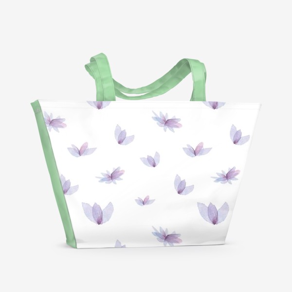 Пляжная сумка &laquo;Весенний паттерн. Лиловые цветы на белом. Акварель&raquo;
