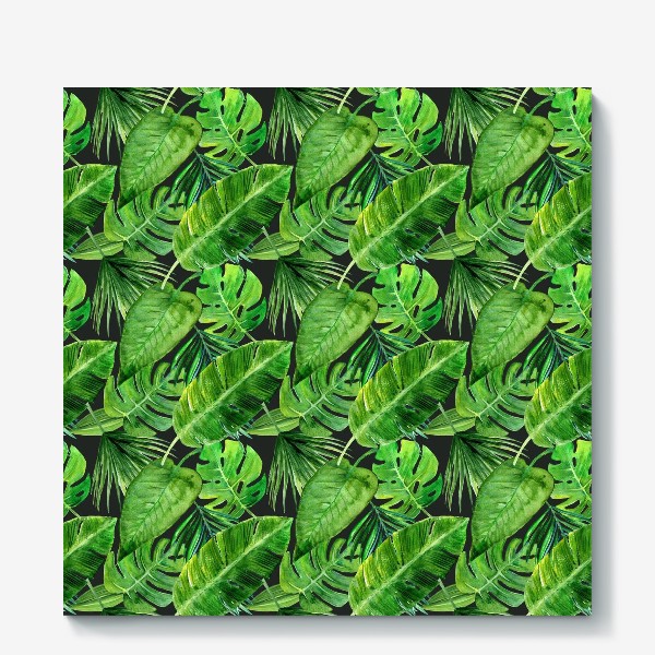 Холст «Безшовный акварельный паттерн с нежными  тропическими листьями»