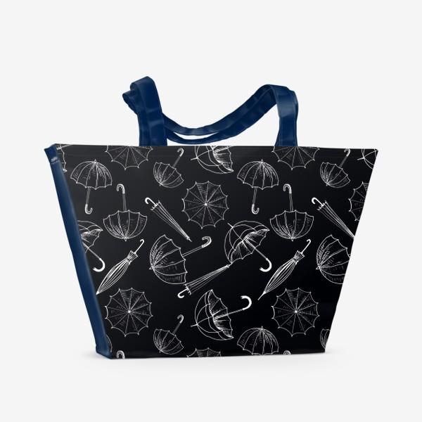 Пляжная сумка «Чёрный паттерн. Зонтики»