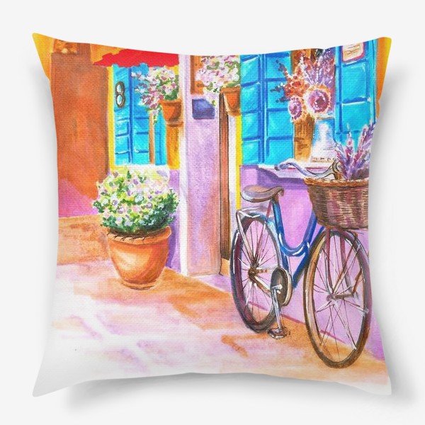 Подушка «Весенняя улочка с велосипедом»