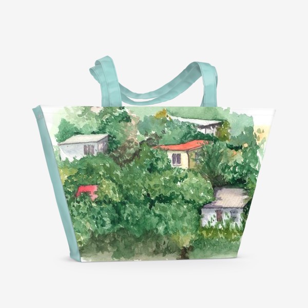Пляжная сумка «Домики Зелень Акварель»