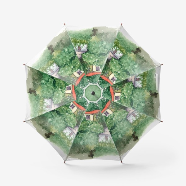 Зонт «Домики Зелень Акварель»