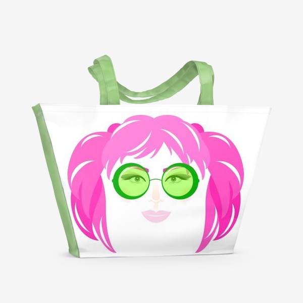 Пляжная сумка &laquo;Девушка с розовыми волосами в солнечных очках&raquo;