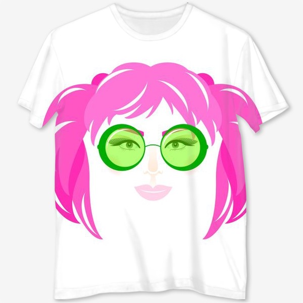 Футболка с полной запечаткой «Девушка с розовыми волосами в солнечных очках»