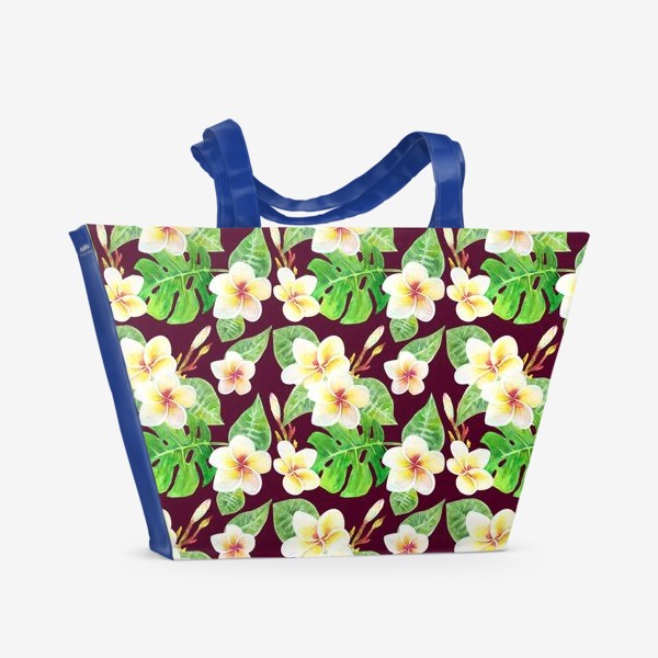 Пляжная сумка &laquo;Безшовный акварельный паттерн с тропическими цветами т листьями&raquo;