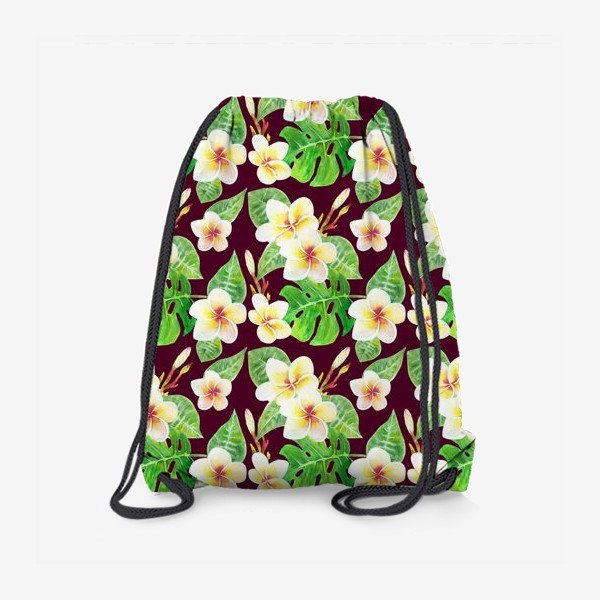Рюкзак «Безшовный акварельный паттерн с тропическими цветами т листьями»