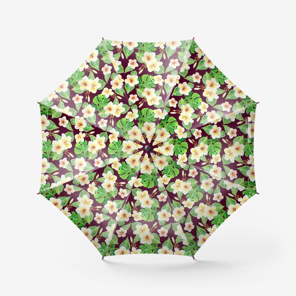 Зонт «Безшовный акварельный паттерн с тропическими цветами т листьями»