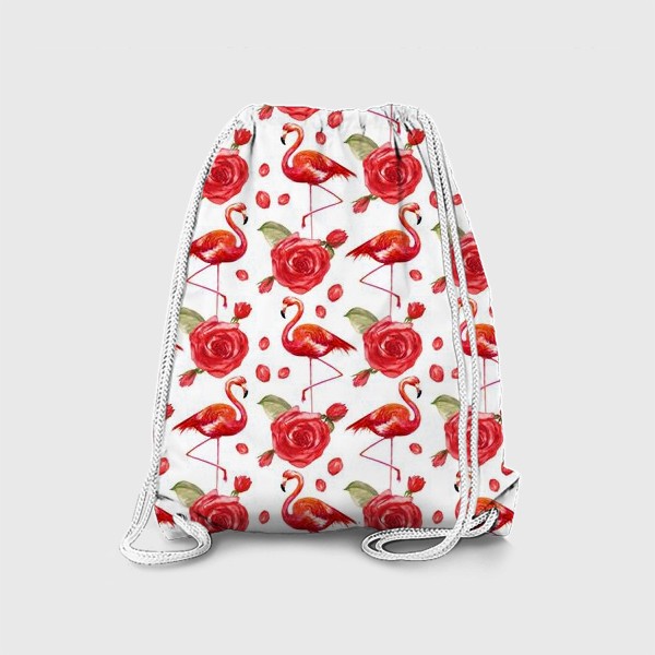 Рюкзак «Безшовный акварельный паттерн с нежными розами и фламинго»