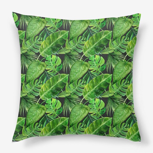 Подушка «Безшовный акварельный паттерн с нежными  тропическими листьями»