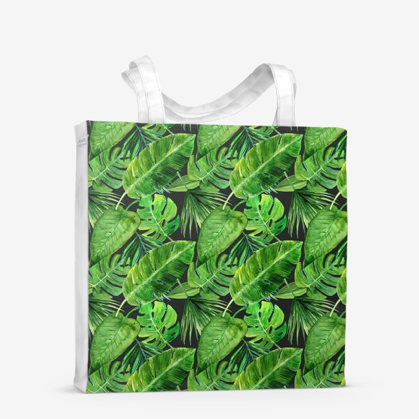 Сумка-шоппер «Безшовный акварельный паттерн с нежными  тропическими листьями»