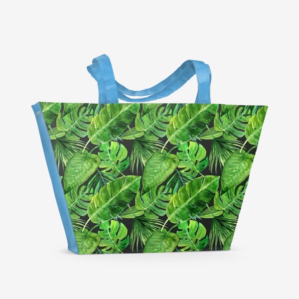 Пляжная сумка «Безшовный акварельный паттерн с нежными  тропическими листьями»