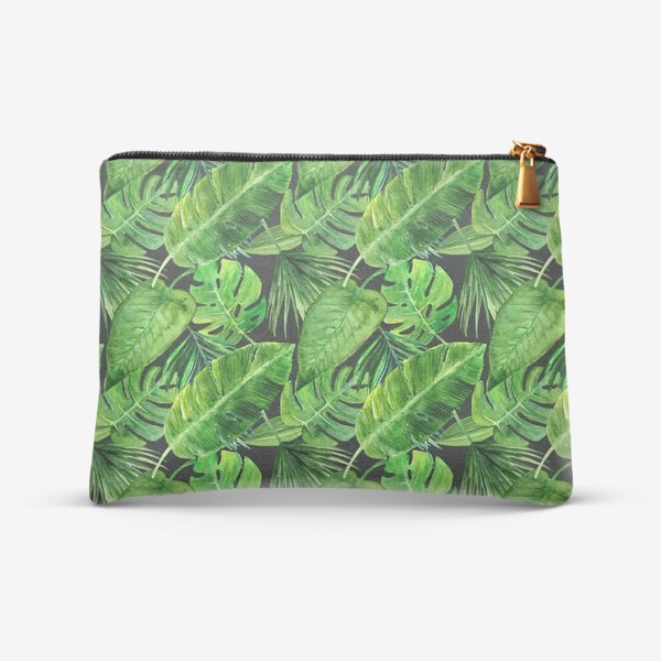 Косметичка «Безшовный акварельный паттерн с нежными  тропическими листьями»