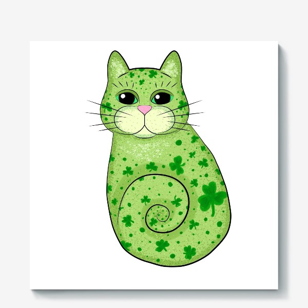 Холст «Зеленый кот в трилистниках. Ирландия»