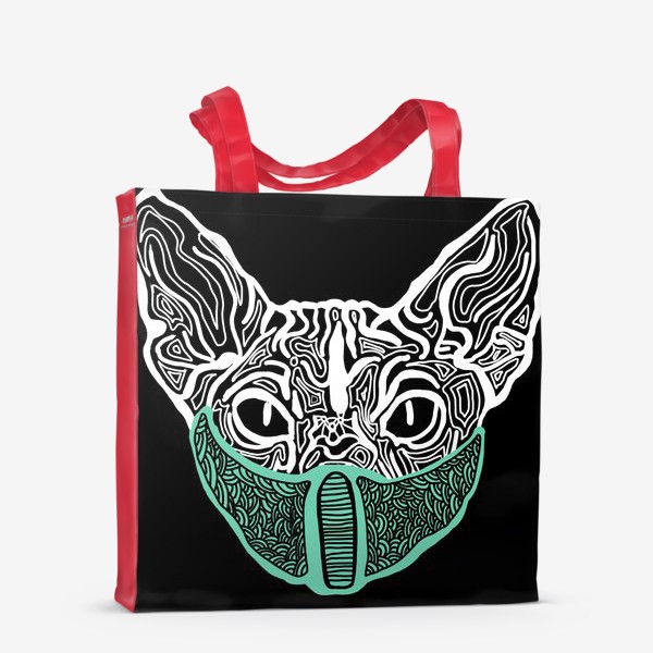 Сумка-шоппер «Кот в маске на чёрном фоне »