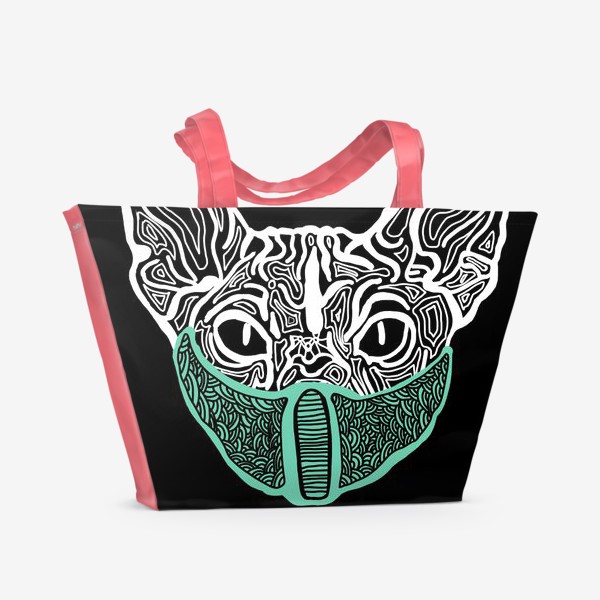 Пляжная сумка «Кот в маске на чёрном фоне »
