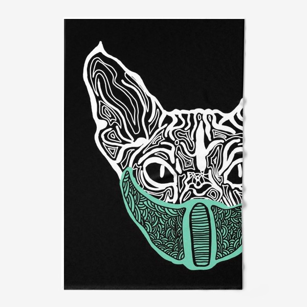 Полотенце &laquo;Кот в маске на чёрном фоне &raquo;
