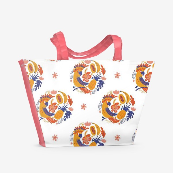 Пляжная сумка &laquo;Попугаи Какаду и тропические фрукты&raquo;