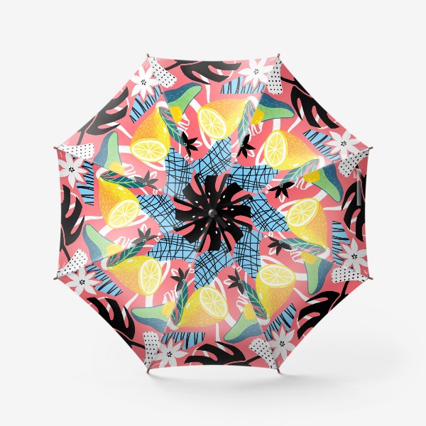 Зонт «Фрукты и цветы на розовом»