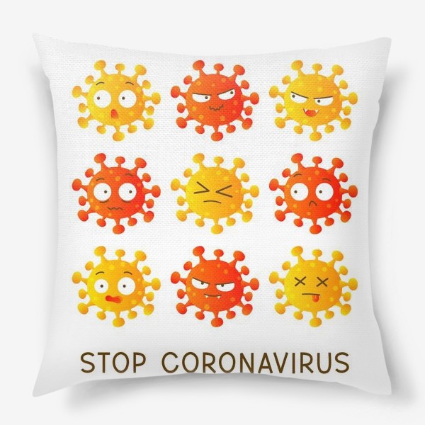 Подушка «Останови коронавирус - смайлы-вирусы на белом фоне»