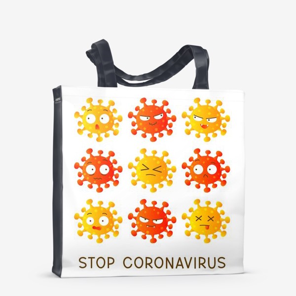 Сумка-шоппер «Останови коронавирус - смайлы-вирусы на белом фоне»