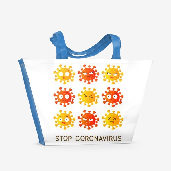 Пляжная сумка «Останови коронавирус - смайлы-вирусы на белом фоне»