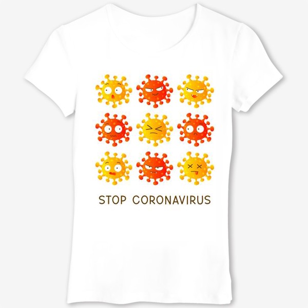 Футболка &laquo;Останови коронавирус - смайлы-вирусы на белом фоне&raquo;