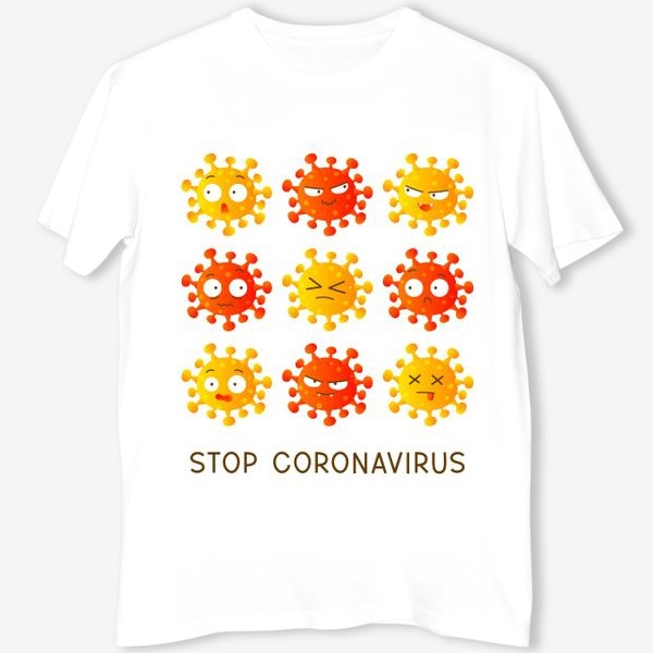 Футболка «Останови коронавирус - смайлы-вирусы на белом фоне»