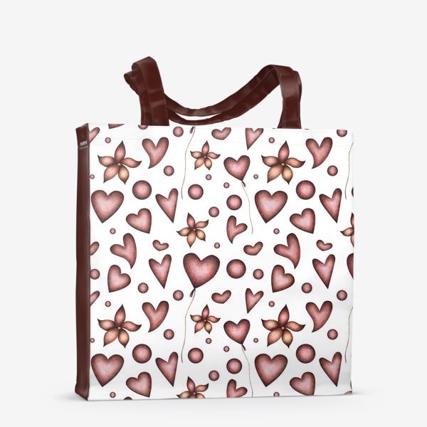 Сумка-шоппер «Праздничный паттерн с красными сердечками, цветами и шарами»