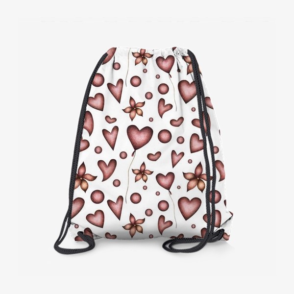 Рюкзак «Праздничный паттерн с красными сердечками, цветами и шарами»