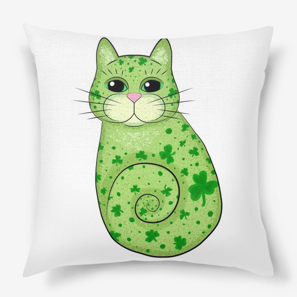 Подушка «Зеленый кот в трилистниках. Ирландия»