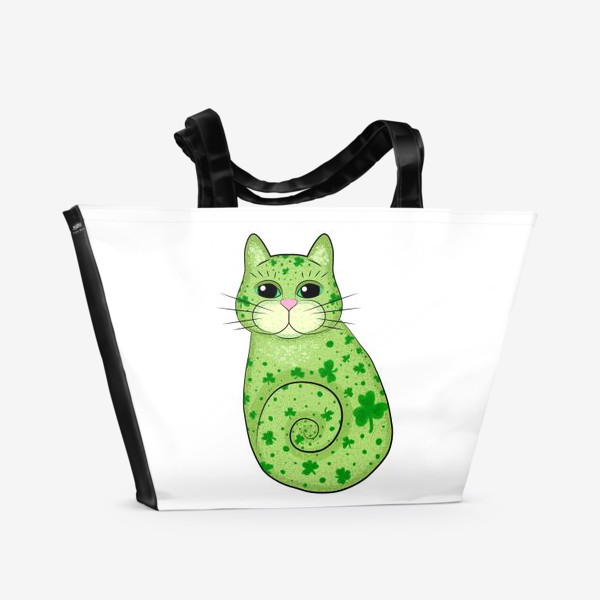 Пляжная сумка &laquo;Зеленый кот в трилистниках. Ирландия&raquo;