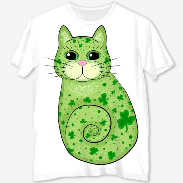 Футболка с полной запечаткой &laquo;Зеленый кот в трилистниках. Ирландия&raquo;