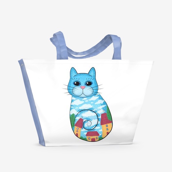Пляжная сумка «Кот с городским пейзажем»