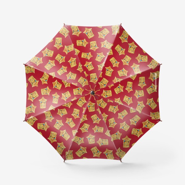 Зонт «Домики фонарики текстура красный фон»