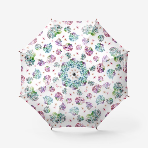 Зонт «Безшовный акварельный паттерн с кактусами и цветами»