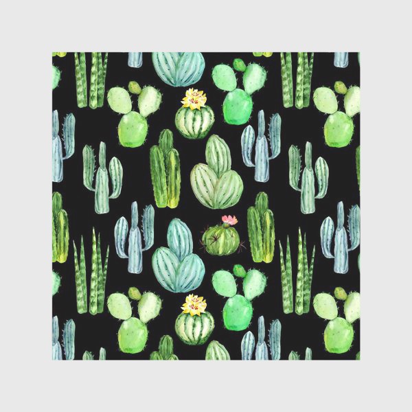 Скатерть «Безшовный акварельный паттерн с кактусами и цветами»