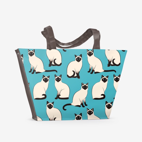 Пляжная сумка «Сиамские Кошки на бирюзовом»