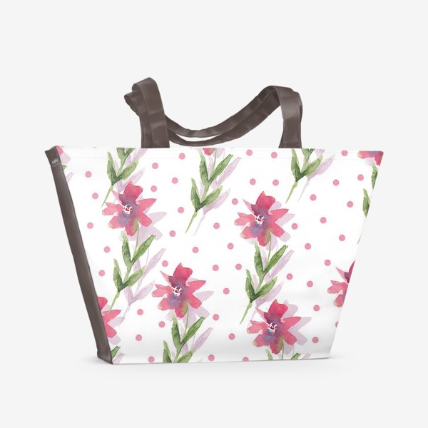 Пляжная сумка &laquo;Паттерн из весенних розовых цветов&raquo;