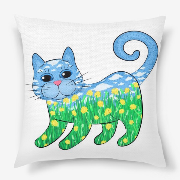Подушка «Летний кот в цветах»