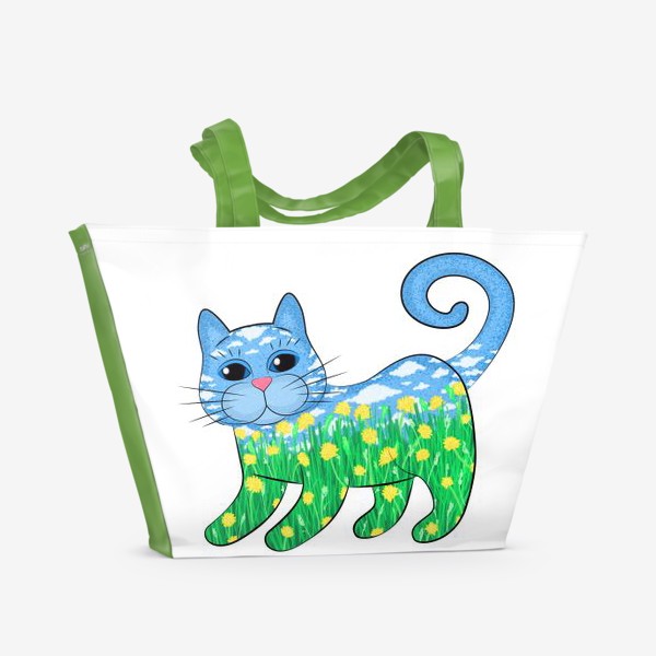 Пляжная сумка «Летний кот в цветах»
