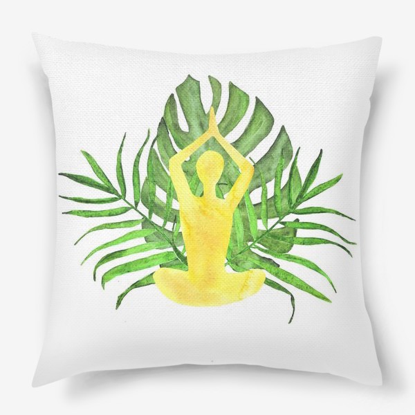 Подушка «йога, медитация, поза лотоса, тропические листья. подарок для любителей йоги»