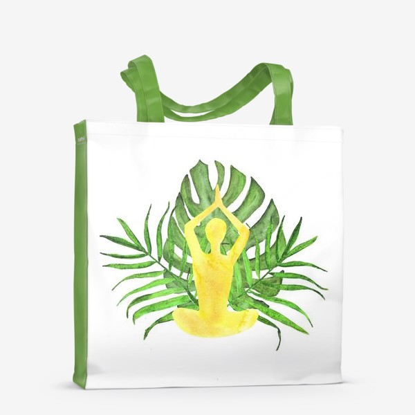 Сумка-шоппер «йога, медитация, поза лотоса, тропические листья. подарок для любителей йоги»