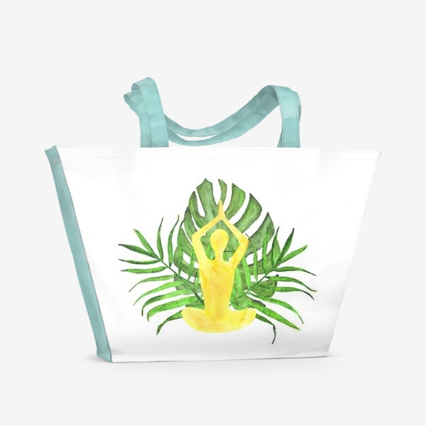 Пляжная сумка «йога, медитация, поза лотоса, тропические листья. подарок для любителей йоги»