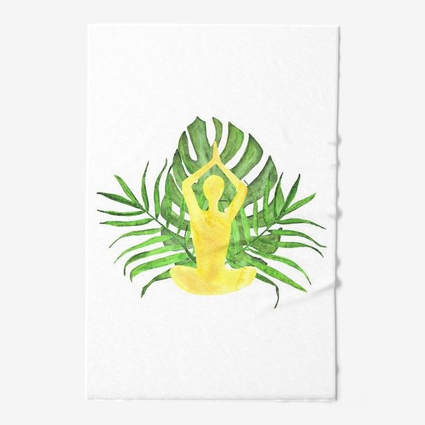 Полотенце «йога, медитация, поза лотоса, тропические листья. подарок для любителей йоги»