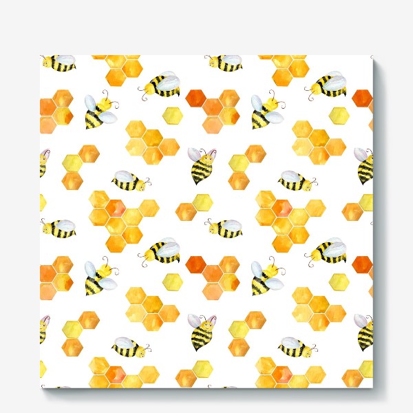 Холст «Безшовный акварельный паттерн с сотами и пчелами»