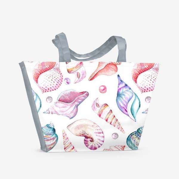 Пляжная сумка &laquo;Безшовный акварельный паттерн с морской темой, кораллами и жемчужинами&raquo;