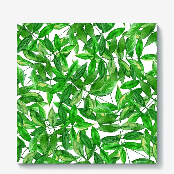 Холст &laquo;Безшовный акварельный паттерн с зелеными листьями на белом фоне&raquo;